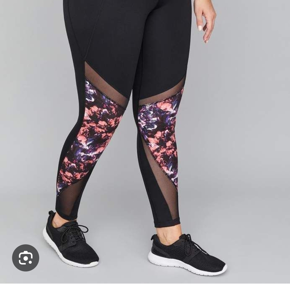 Lane Bryant Black Leggings with Pink Pattern and Mesh